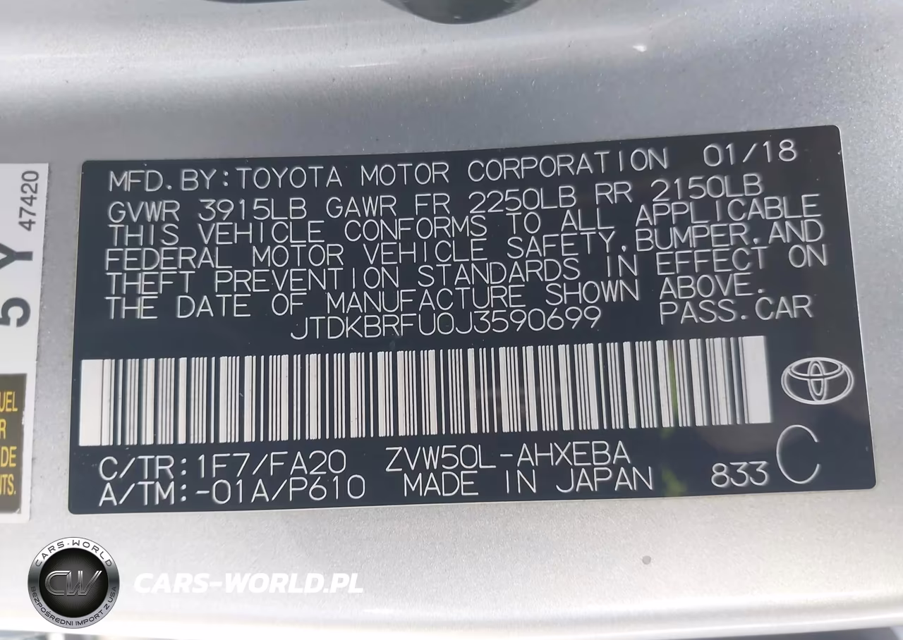 2018 Toyota Prius Two VIN:JTDKBRFU0J3590699 - 9