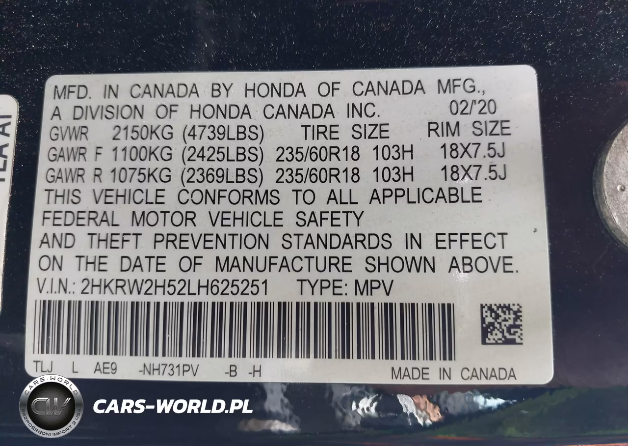 2020 Honda Cr-V Awd Ex VIN:2HKRW2H52LH625251 - 9