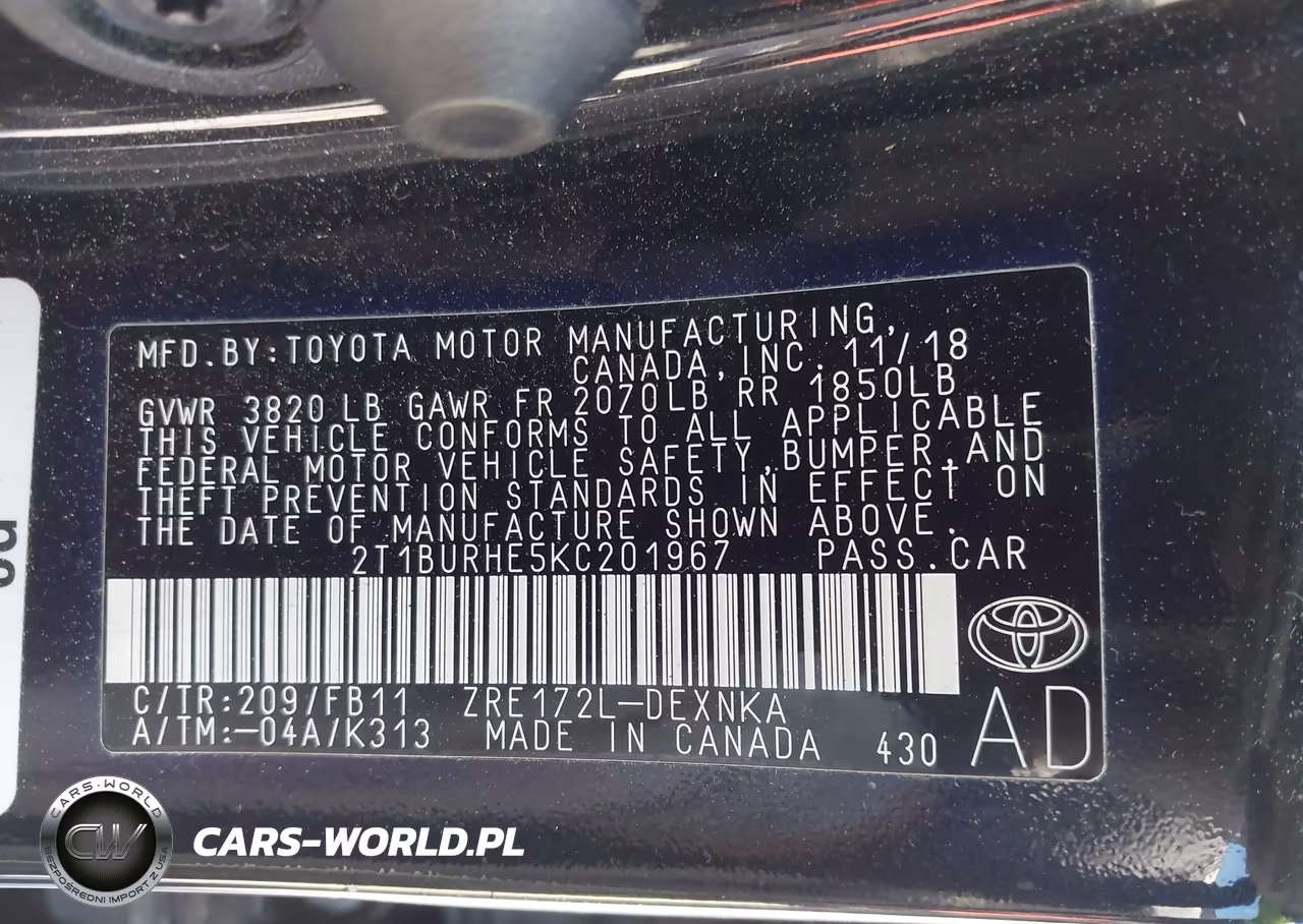2019 Toyota Corolla Le VIN:2T1BURHE5KC201967 - 9