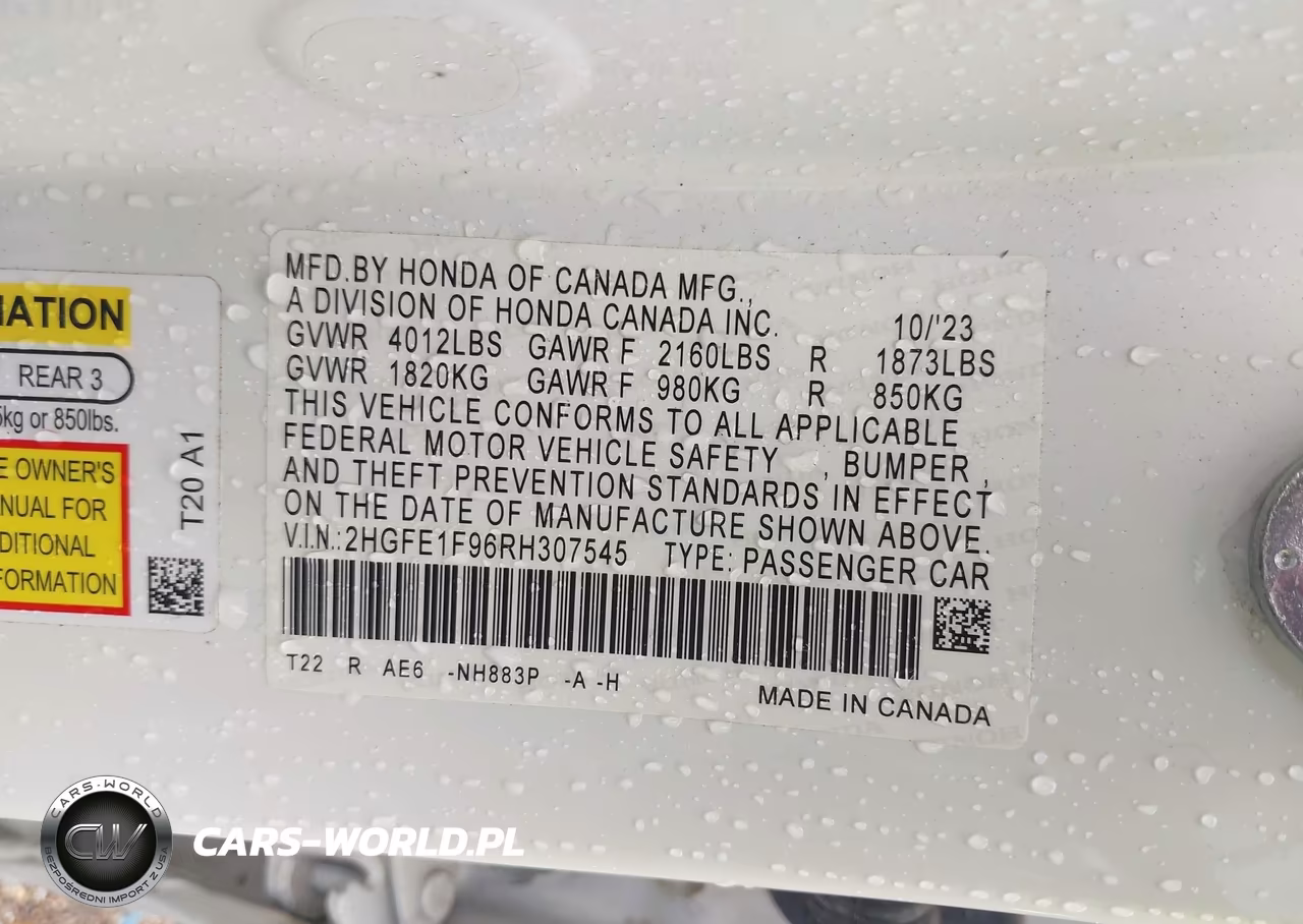 2024 Honda Civic Touring VIN:2HGFE1F96RH307545 - 9