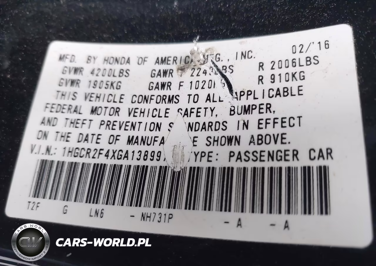 2016 Honda Accord Lx VIN:1HGCR2F4XGA138997 - 9