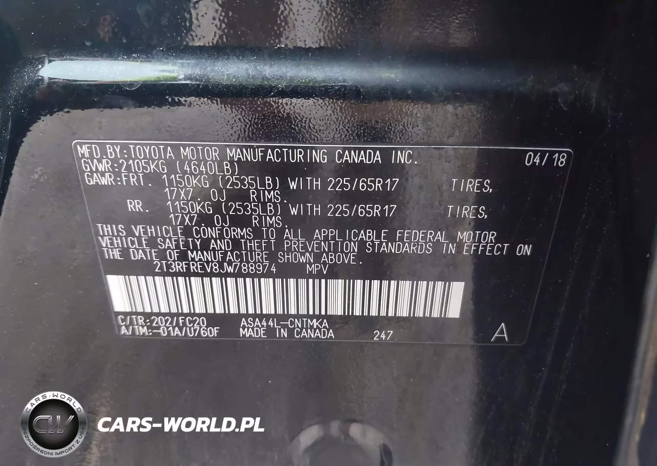 2018 Toyota Rav4 Xle VIN:2T3RFREV8JW788974 - 9