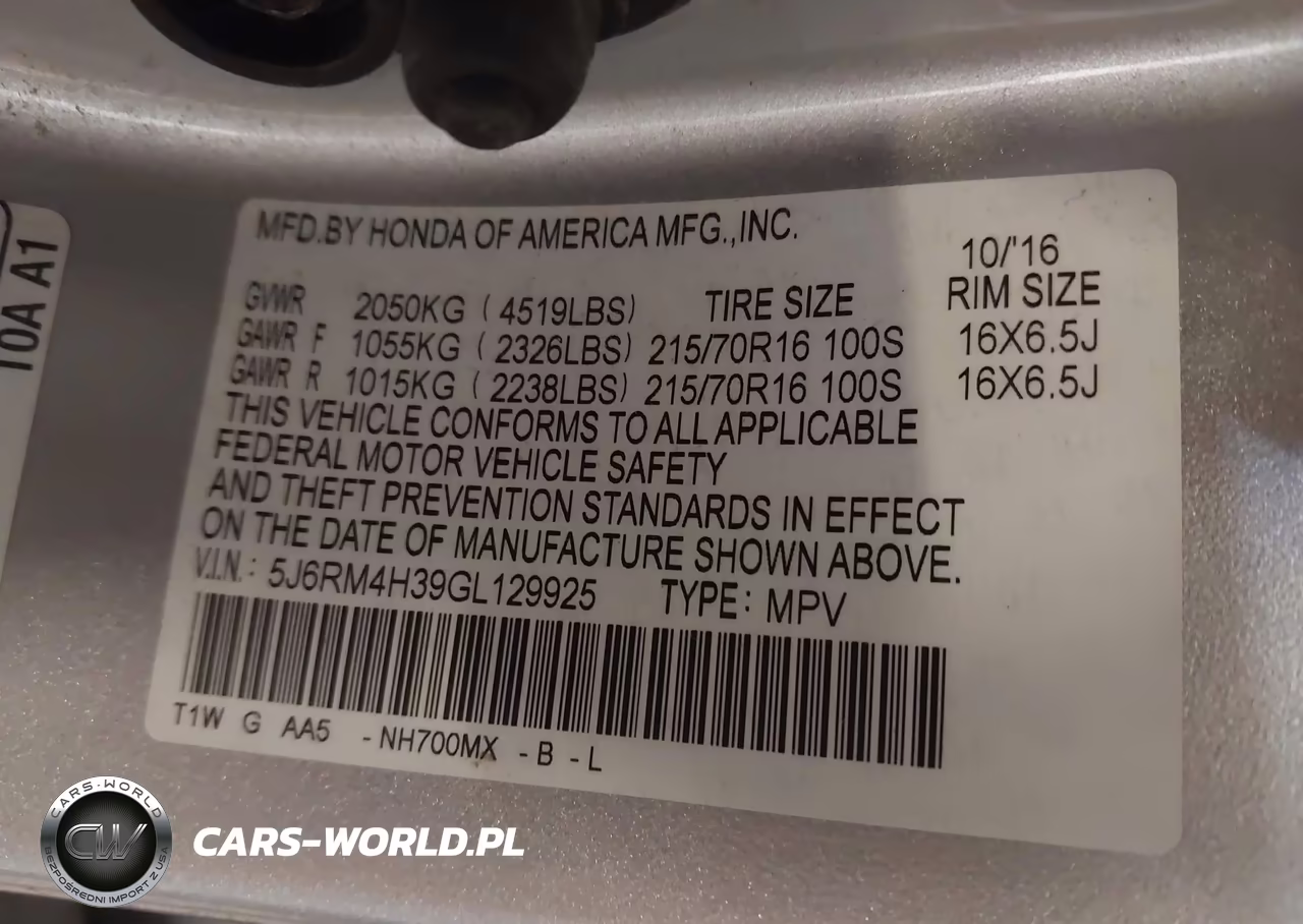 2016 Honda Cr-V Lx VIN:5J6RM4H39GL129925 - 9