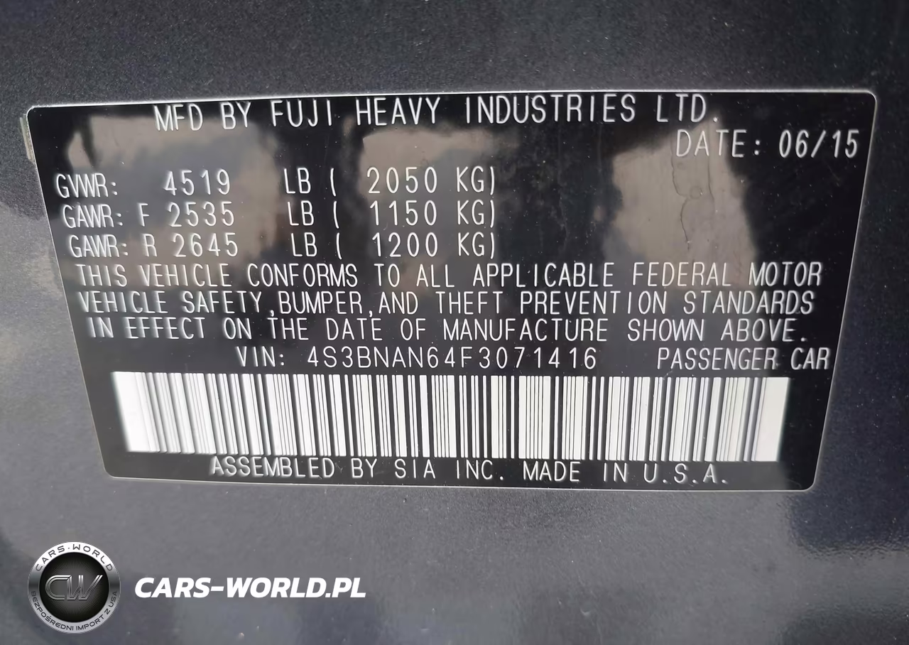 2015 Subaru Legacy 2.5I Limited VIN:4S3BNAN64F3071416 - 9