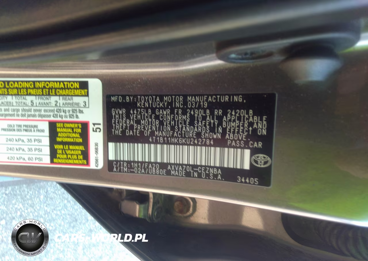 2019 Toyota Camry Le VIN:4T1B11HK6KU242784 - 9