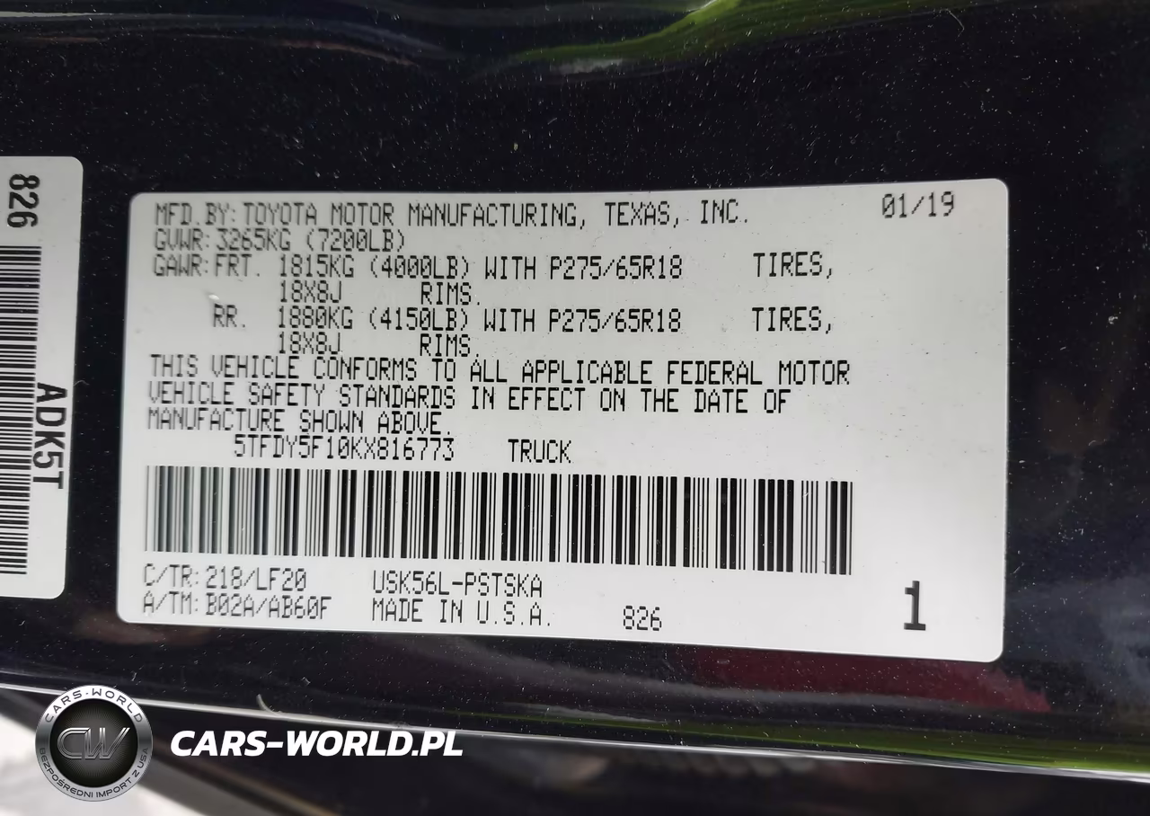 2019 Toyota Tundra Trd Pro 5.7L V8 VIN:5TFDY5F10KX816773 - 9