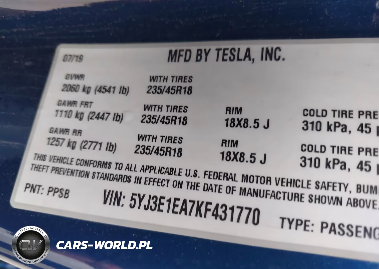 2019 Tesla Model 3 Long Range-Mid Range-Standard Range-Standard Range Plus VIN:5YJ3E1EA7KF431770 - 9