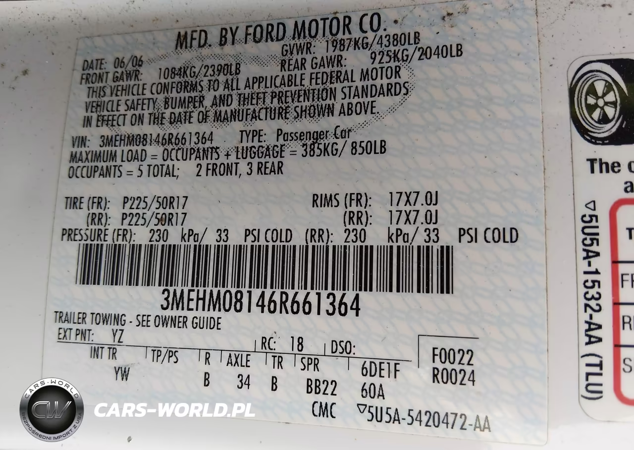 2006 Mercury Milan V6 Premier VIN:3MEHM08146R661364 - 9