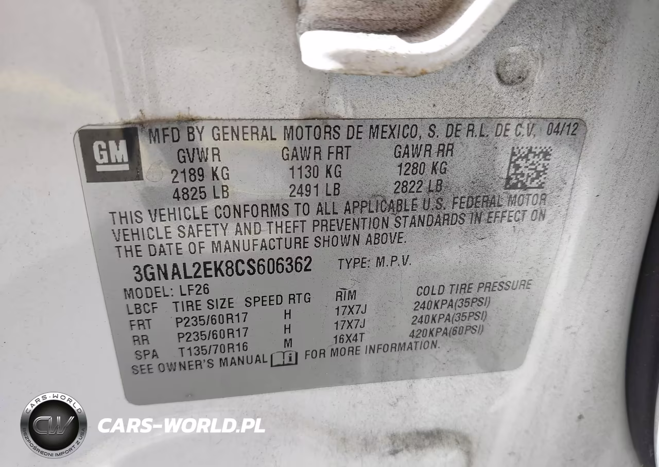 2012 Chevrolet Captiva Sport 2Ls VIN:3GNAL2EK8CS606362 - 9