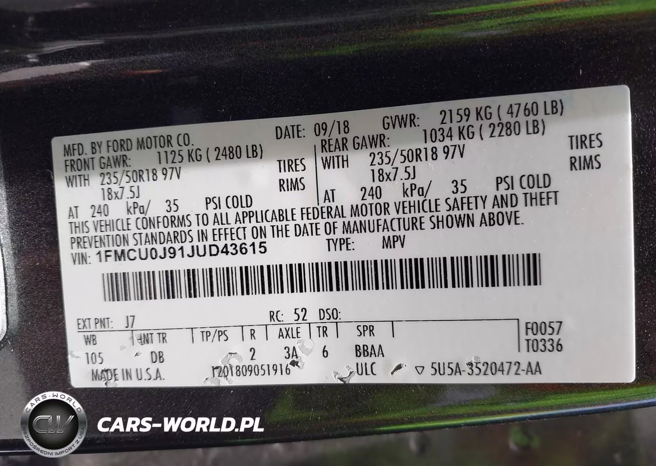 2018 Ford Escape Titanium VIN:1FMCU0J91JUD43615 - 9