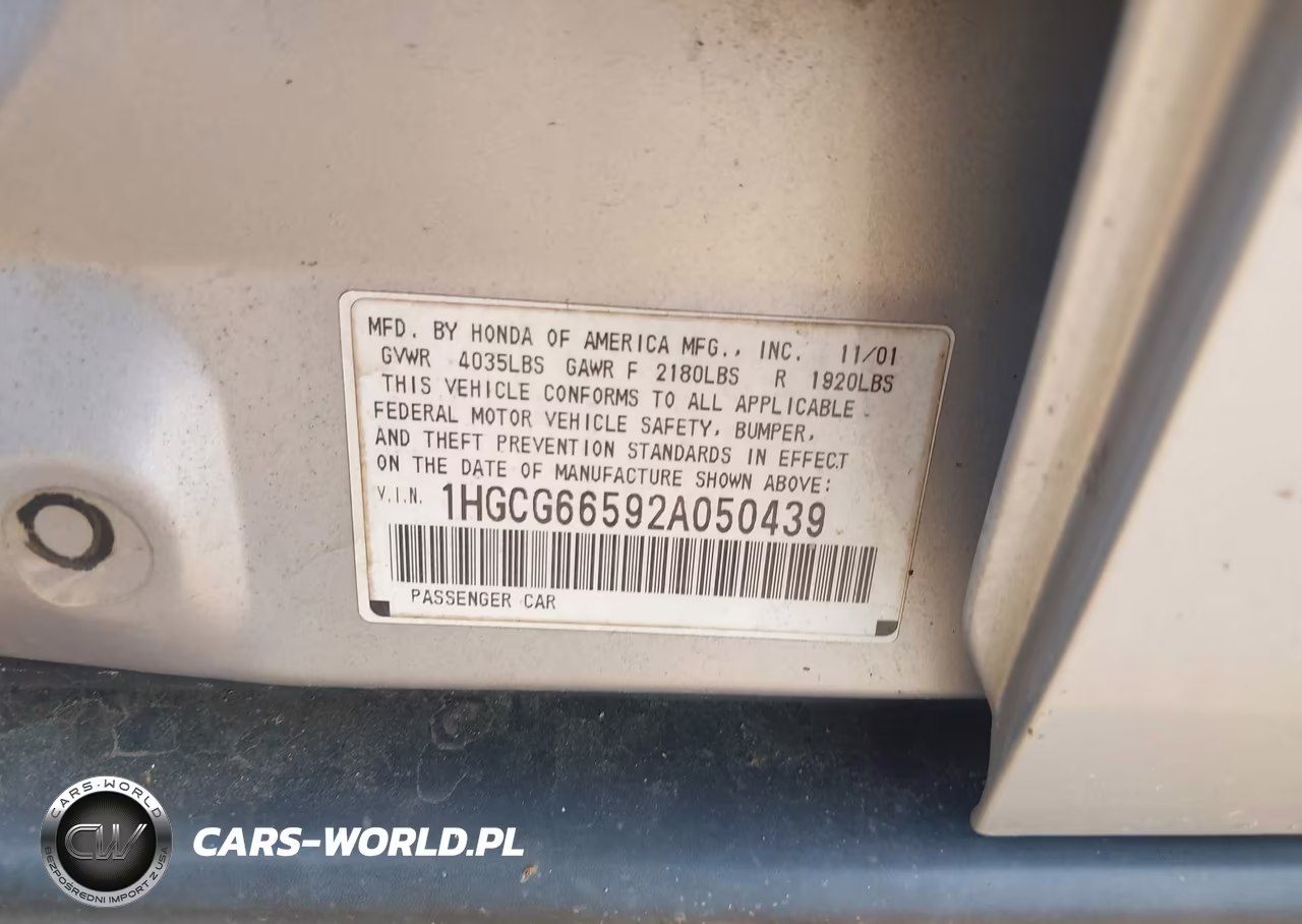 2002 Honda Accord 2.3 Lx VIN:1HGCG66592A050439 - 9