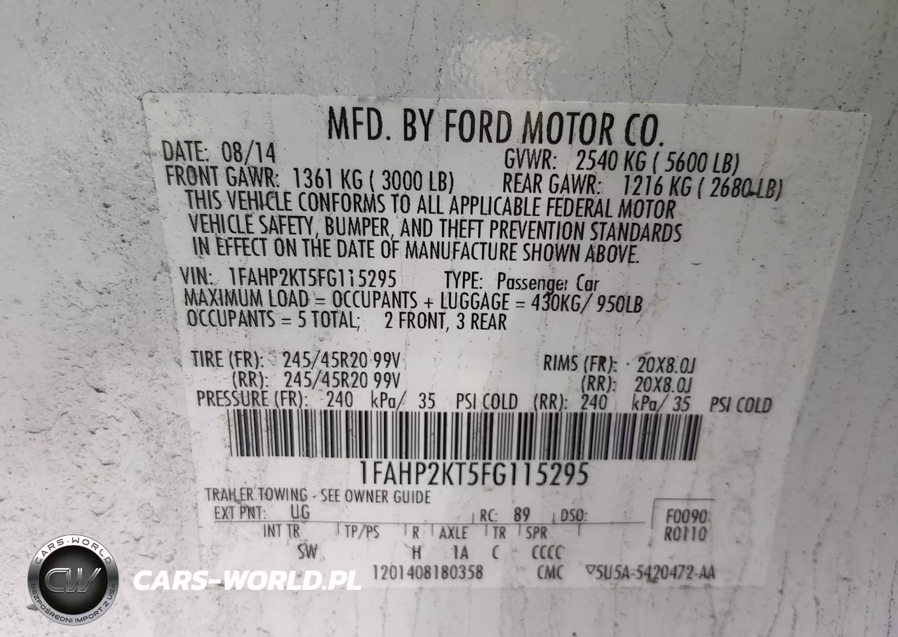 2015 Ford Taurus Sho VIN:1FAHP2KT5FG115295 - 9