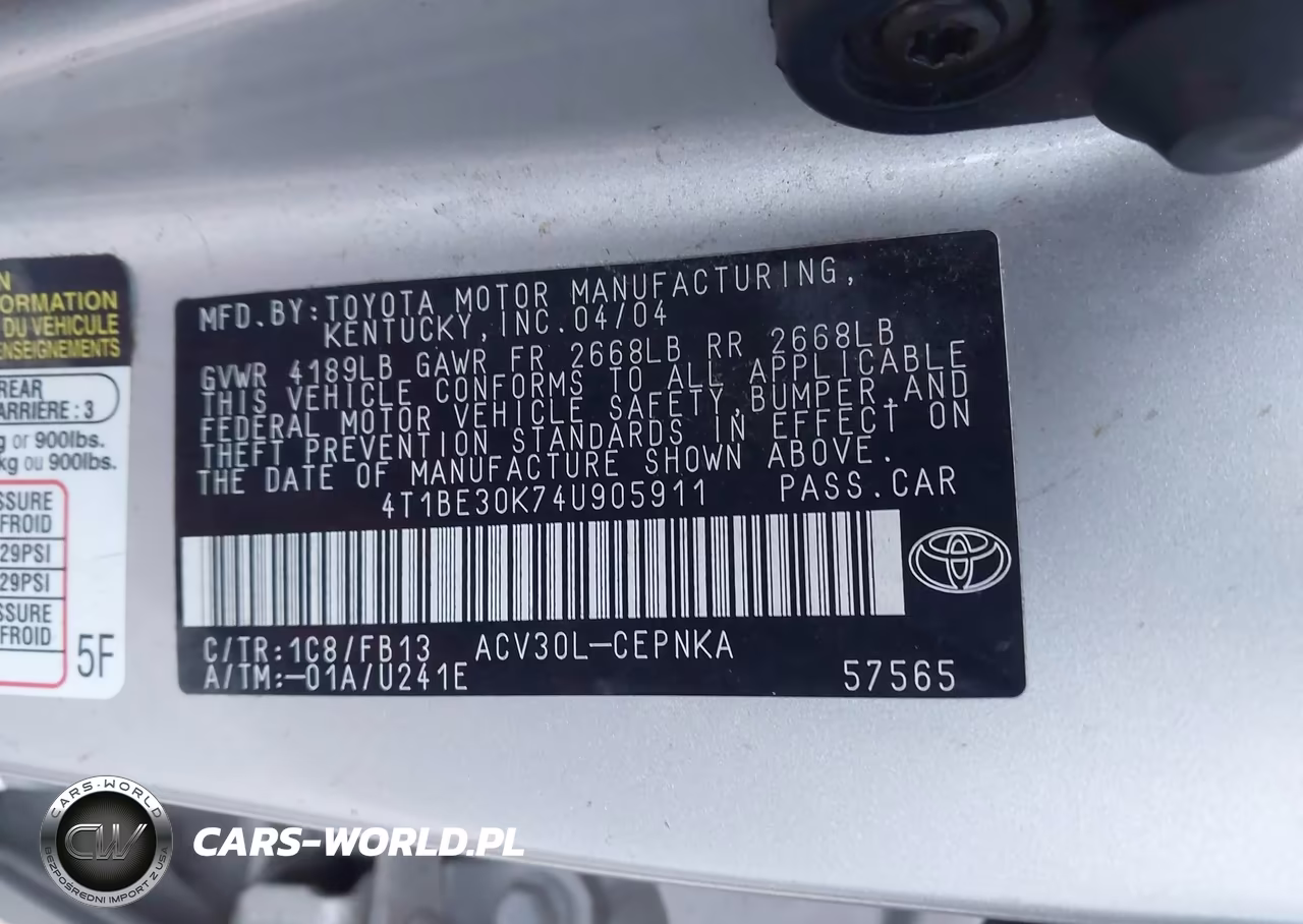2004 Toyota Camry Le VIN:4T1BE30K74U905911 - 9