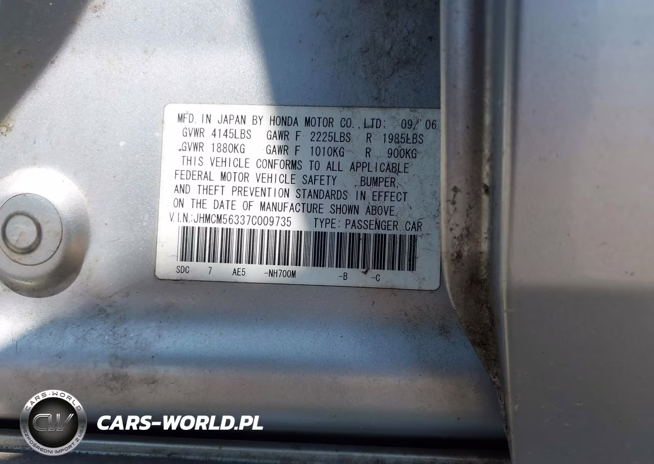 2007 Honda Accord 2.4 Se VIN:JHMCM56337C009735 - 9