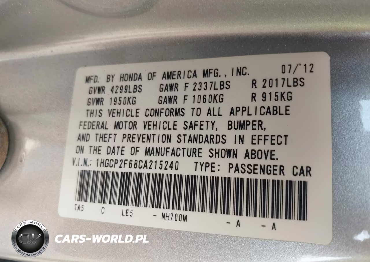 2012 Honda Accord 2.4 Se VIN:1HGCP2F68CA215240 - 9