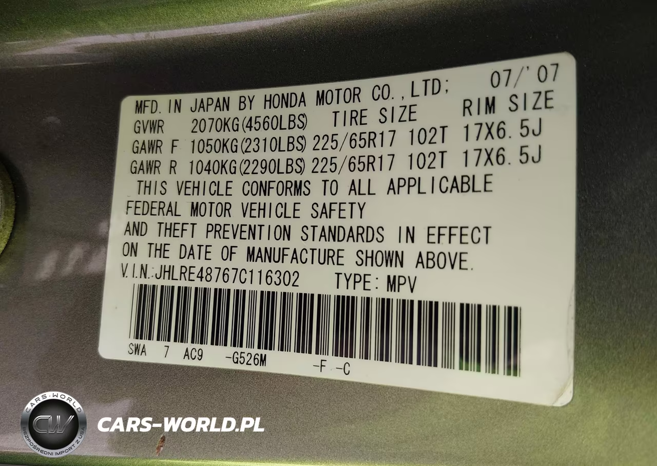 2007 Honda Cr-V Ex-L VIN:JHLRE48767C116302 - 9