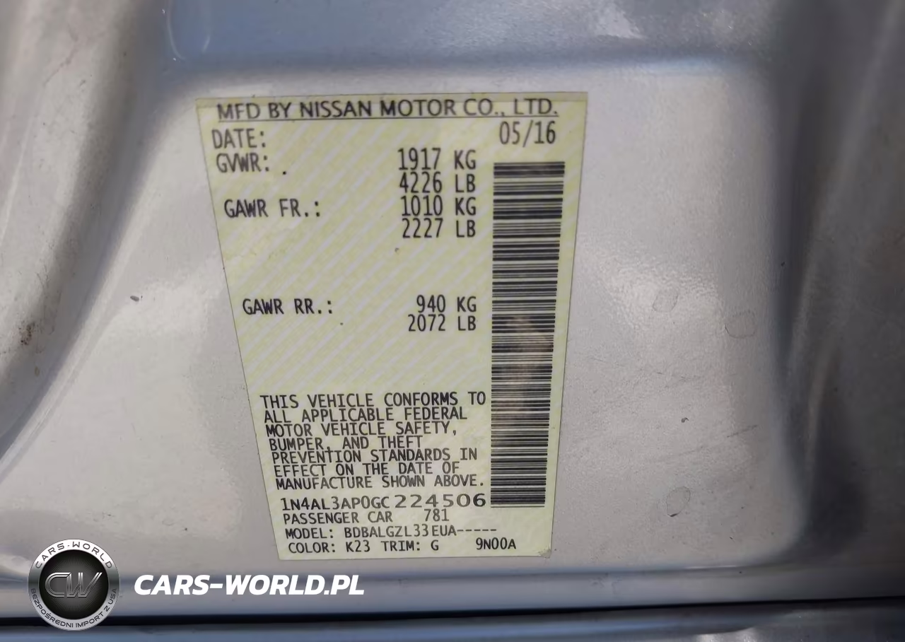 2016 Nissan Altima 2.5-2.5 S-2.5 Sl-2.5 Sr-2.5 Sv VIN:1N4AL3AP0GC224506 - 9