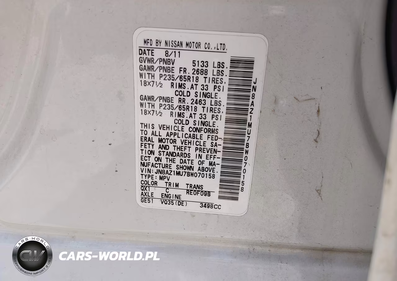 2011 Nissan Murano Sl VIN:JN8AZ1MU7BW070158 - 9