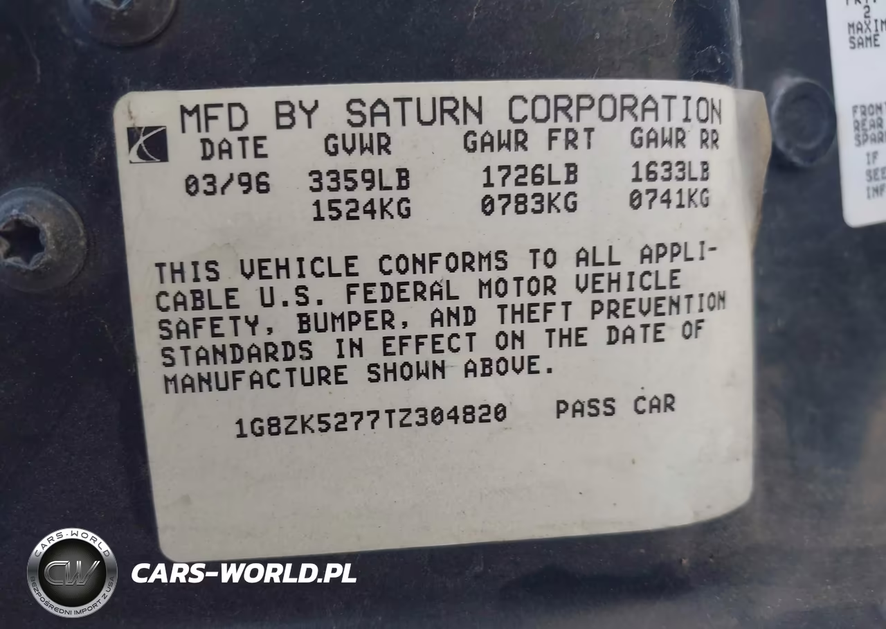1996 Saturn Sl2 VIN:1G8ZK5277TZ304820 - 9