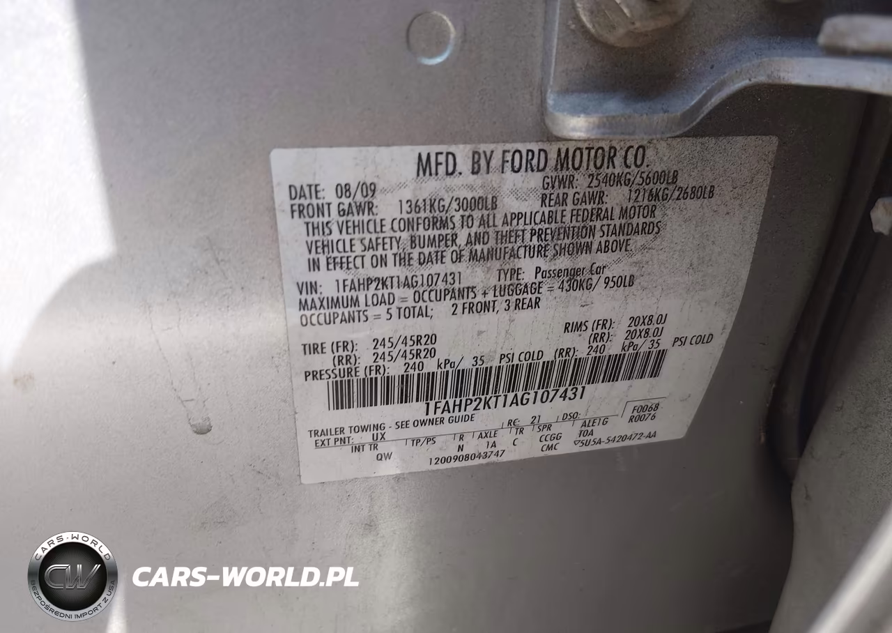 2010 Ford Taurus Sho VIN:1FAHP2KT1AG107431 - 9