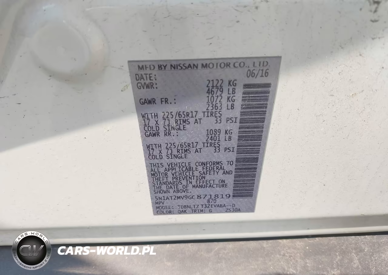 2016 Nissan Rogue Sv VIN:5N1AT2MV9GC871819 - 9