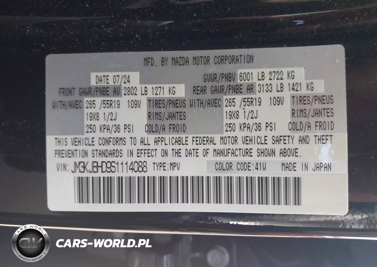2025 Mazda Cx-70 3.3 Turbo Preferred Package VIN:JM3KJBHD9S1114088 - 9