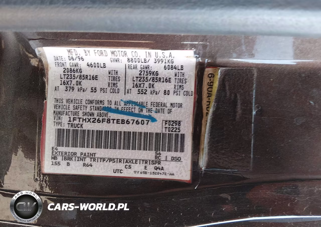 1996 Ford F250 VIN:1FTHX26F8TEB67607 - 9