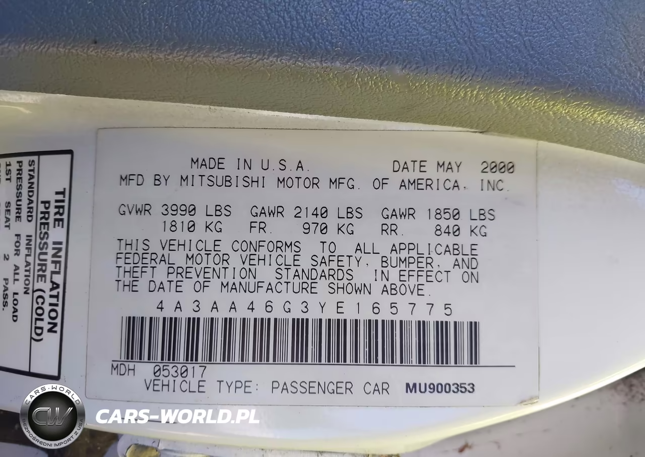 2000 Mitsubishi Galant Es VIN:4A3AA46G3YE165775 - 9