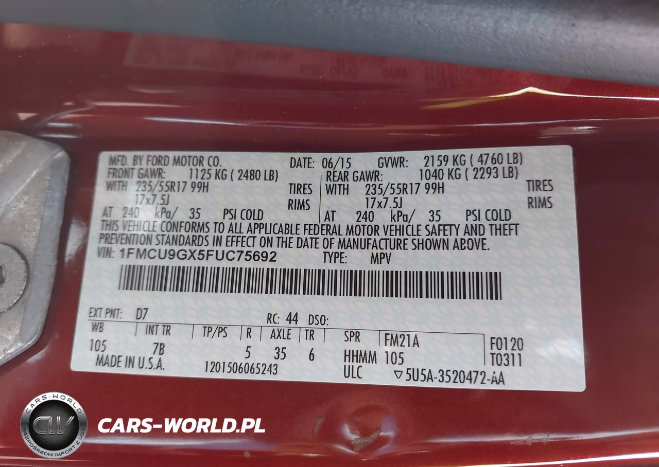 2015 Ford Escape Se VIN:1FMCU9GX5FUC75692 - 9