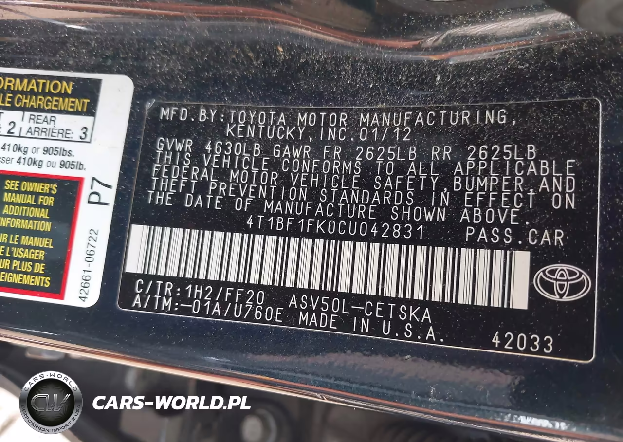 2012 Toyota Camry Se VIN:4T1BF1FK0CU042831 - 9