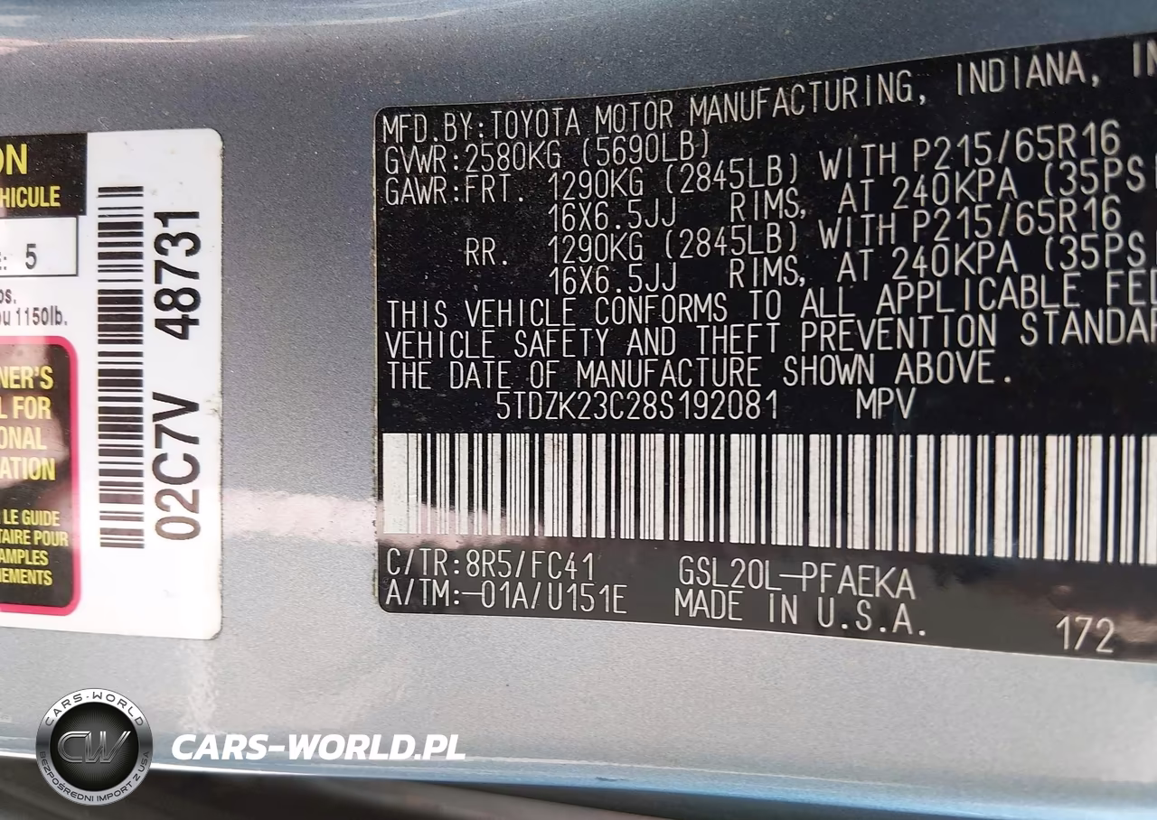 2008 Toyota Sienna Le VIN:5TDZK23C28S192081 - 9