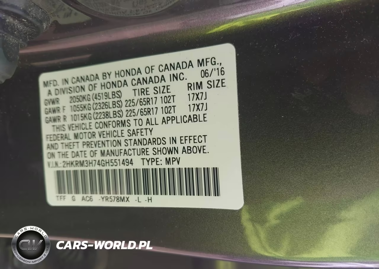 2016 Honda Cr-V Ex-L VIN:2HKRM3H74GH551494 - 9