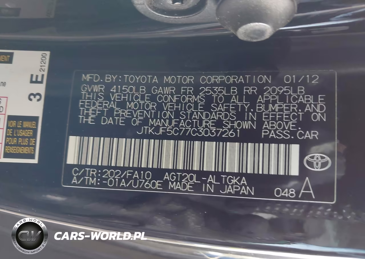 2012 Scion Tc VIN:JTKJF5C77C3037261 - 9