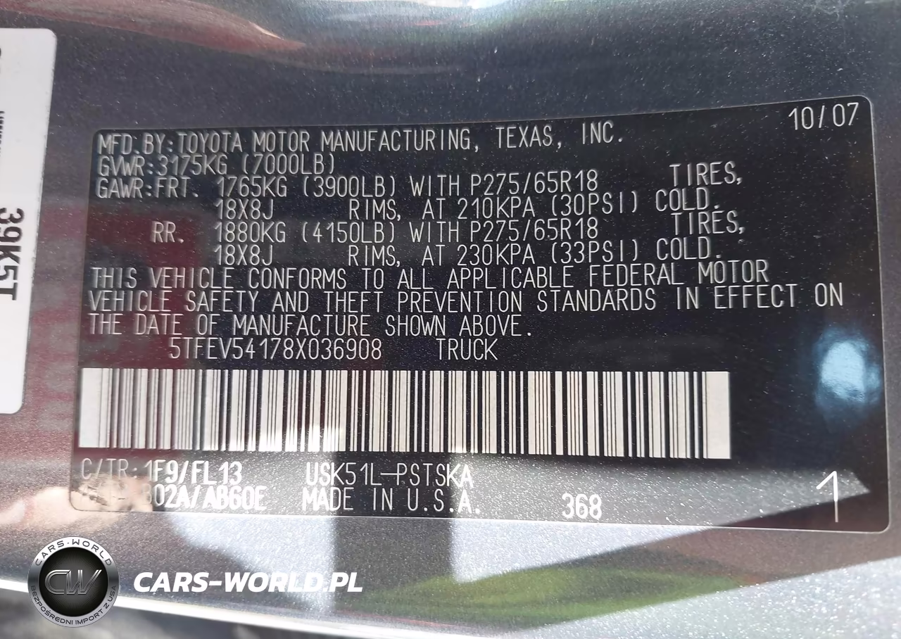 2008 Toyota Tundra Sr5 5.7L V8 VIN:5TFEV54178X036908 - 9