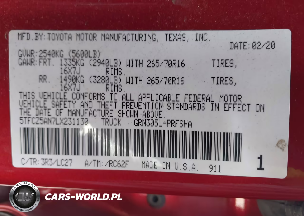 2020 Toyota Tacoma Trd Off-Road VIN:5TFCZ5AN7LX231130 - 9