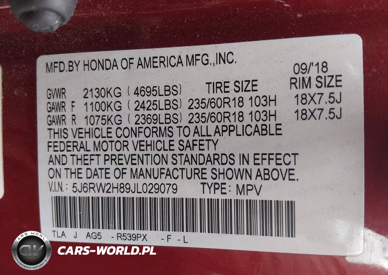 2018 Honda Cr-V Ex-L-Ex-L Navi VIN:5J6RW2H89JL029079 - 9
