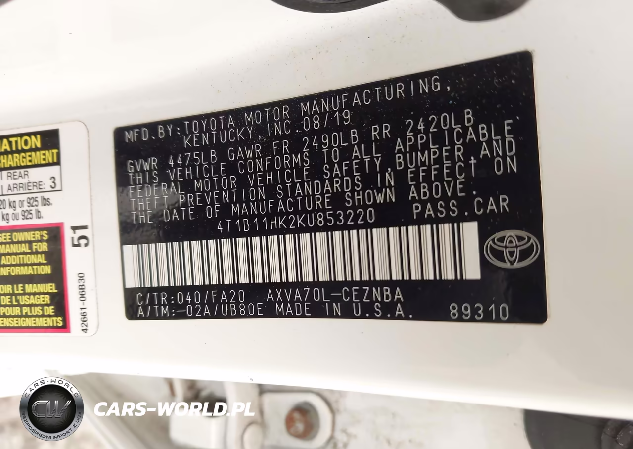 2019 Toyota Camry Le VIN:4T1B11HK2KU853220 - 9
