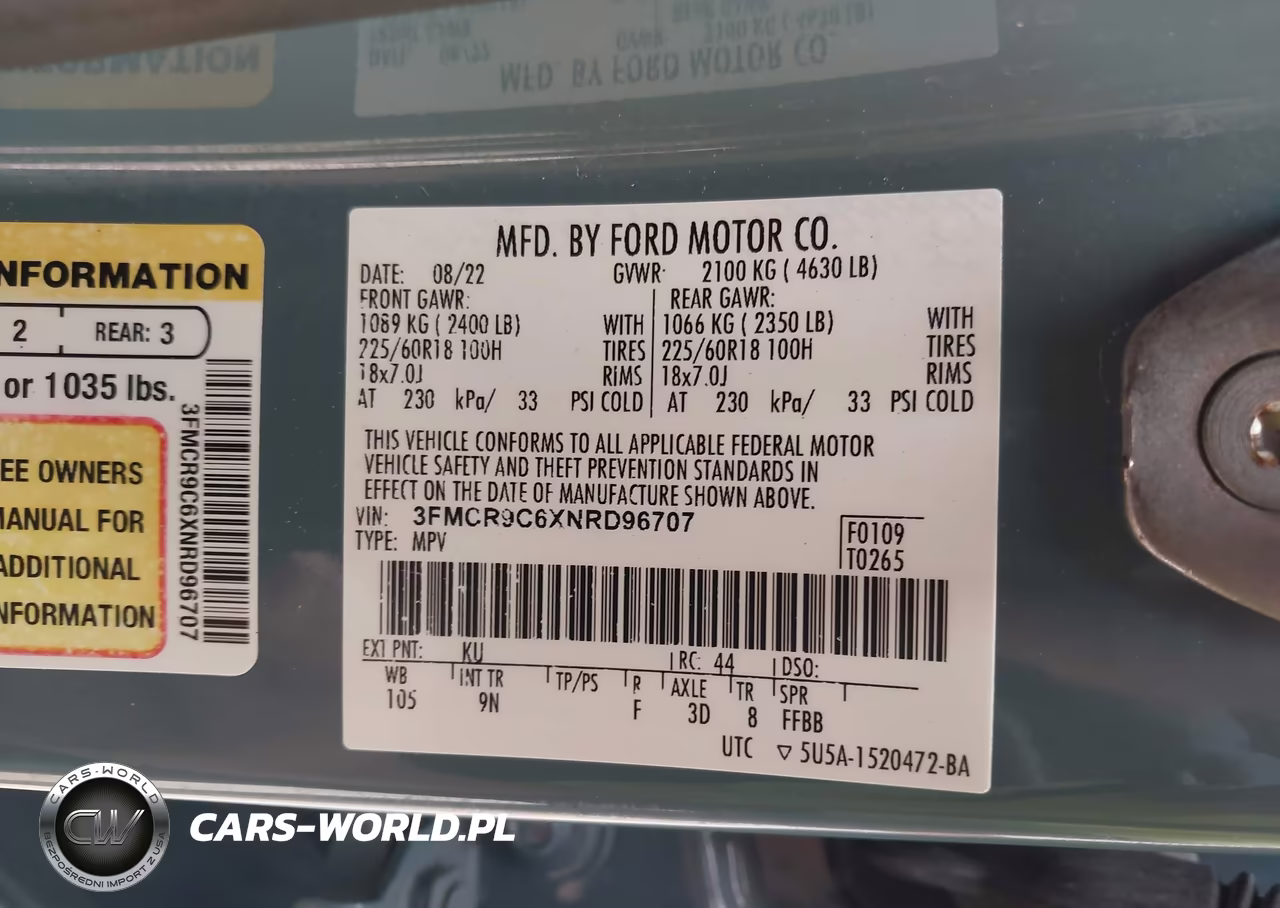 2022 Ford Bronco Sport Outer Banks VIN:3FMCR9C6XNRD96707 - 9