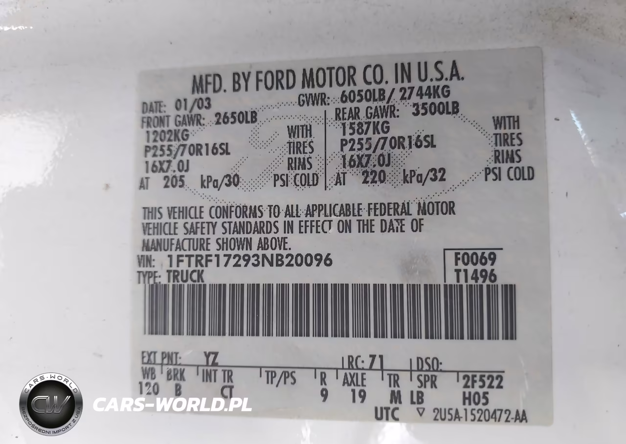 2003 Ford F-150 Xl-Xlt VIN:1FTRF17293NB20096 - 9