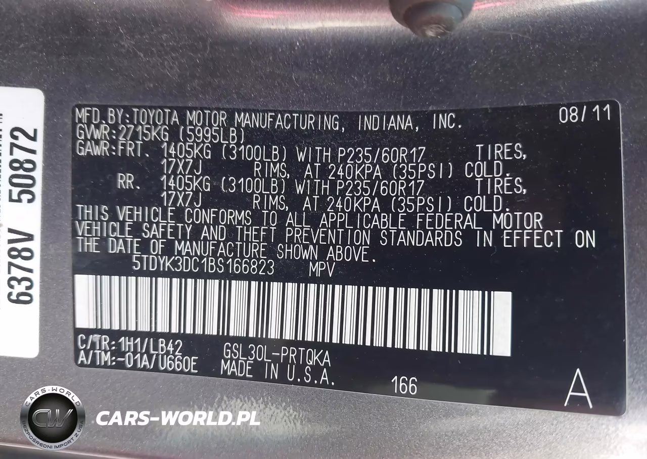 2011 Toyota Sienna Xle V6 VIN:5TDYK3DC1BS166823 - 9
