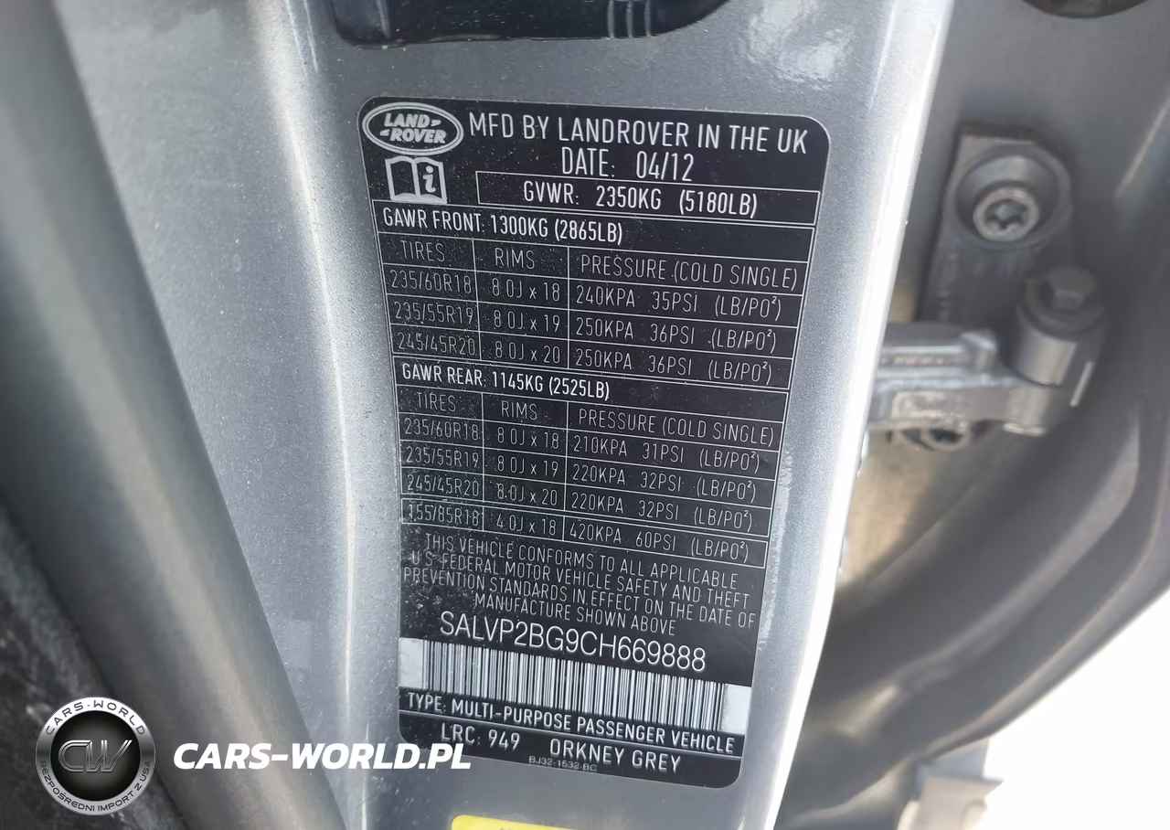 2012 Land Rover Range Rover Evoque Pure Plus VIN:SALVP2BG9CH669888 - 9