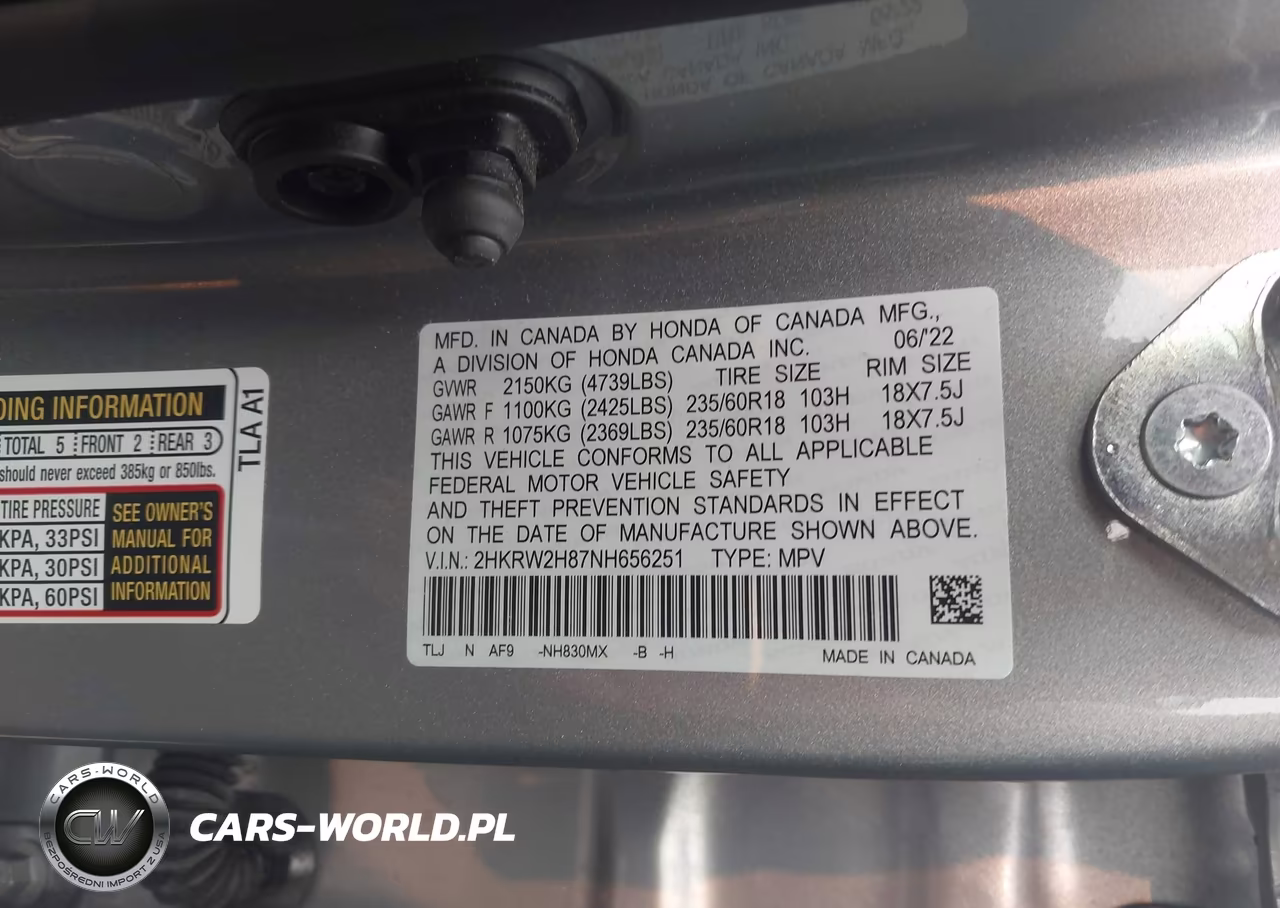 2022 Hond Cr-V VIN:2HKRW2H87NH656251 - 9