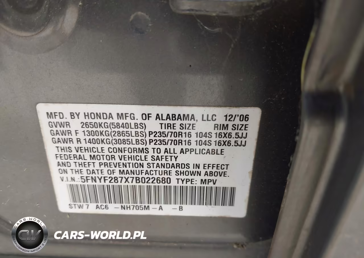 2007 Honda Pilot Ex-L VIN:5FNYF287X7B022680 - 9