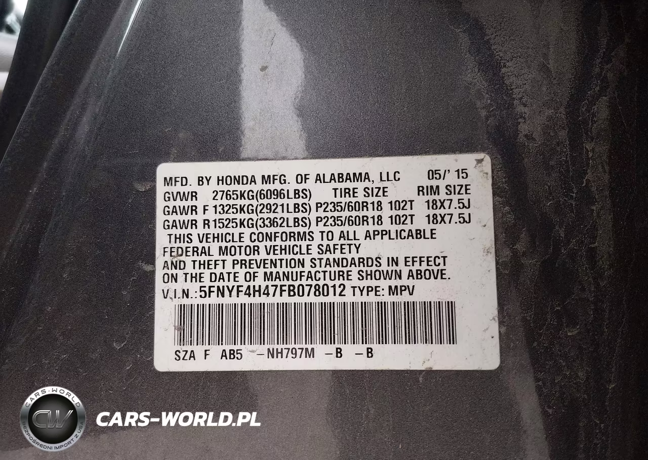 2015 Honda Pilot Ex VIN:5FNYF4H47FB078012 - 9