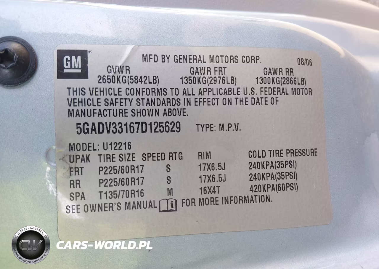 2007 Buick Terraza Cxl VIN:5GADV33167D125629 - 9