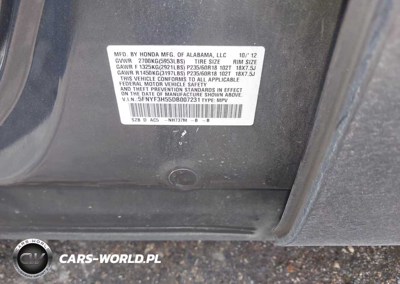 2013 Honda Pilot Ex-L VIN:5FNYF3H55DB007231 - 9