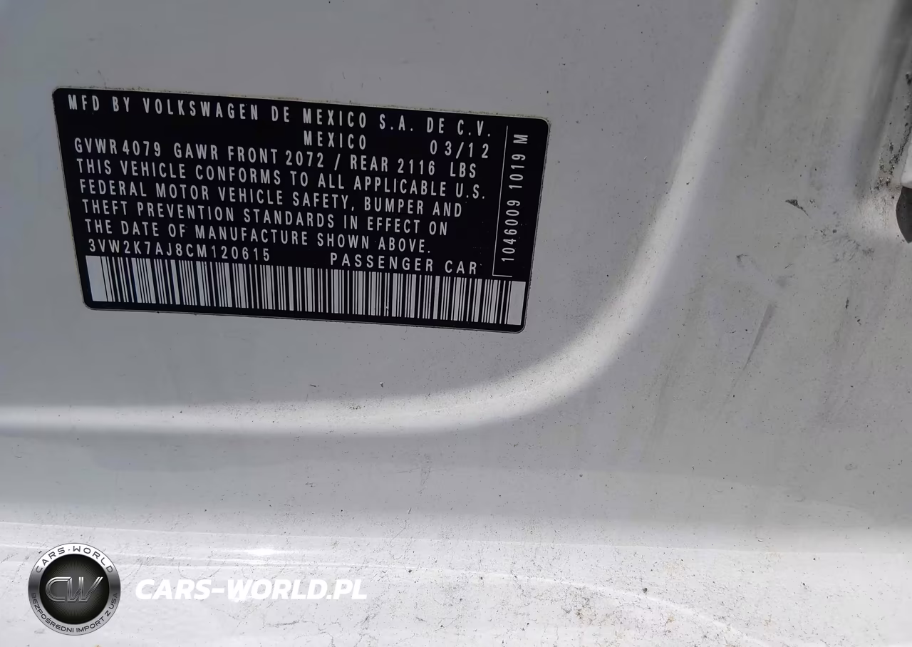2012 Volkswagen Jetta 2.0L S VIN:3VW2K7AJ8CM120615 - 9
