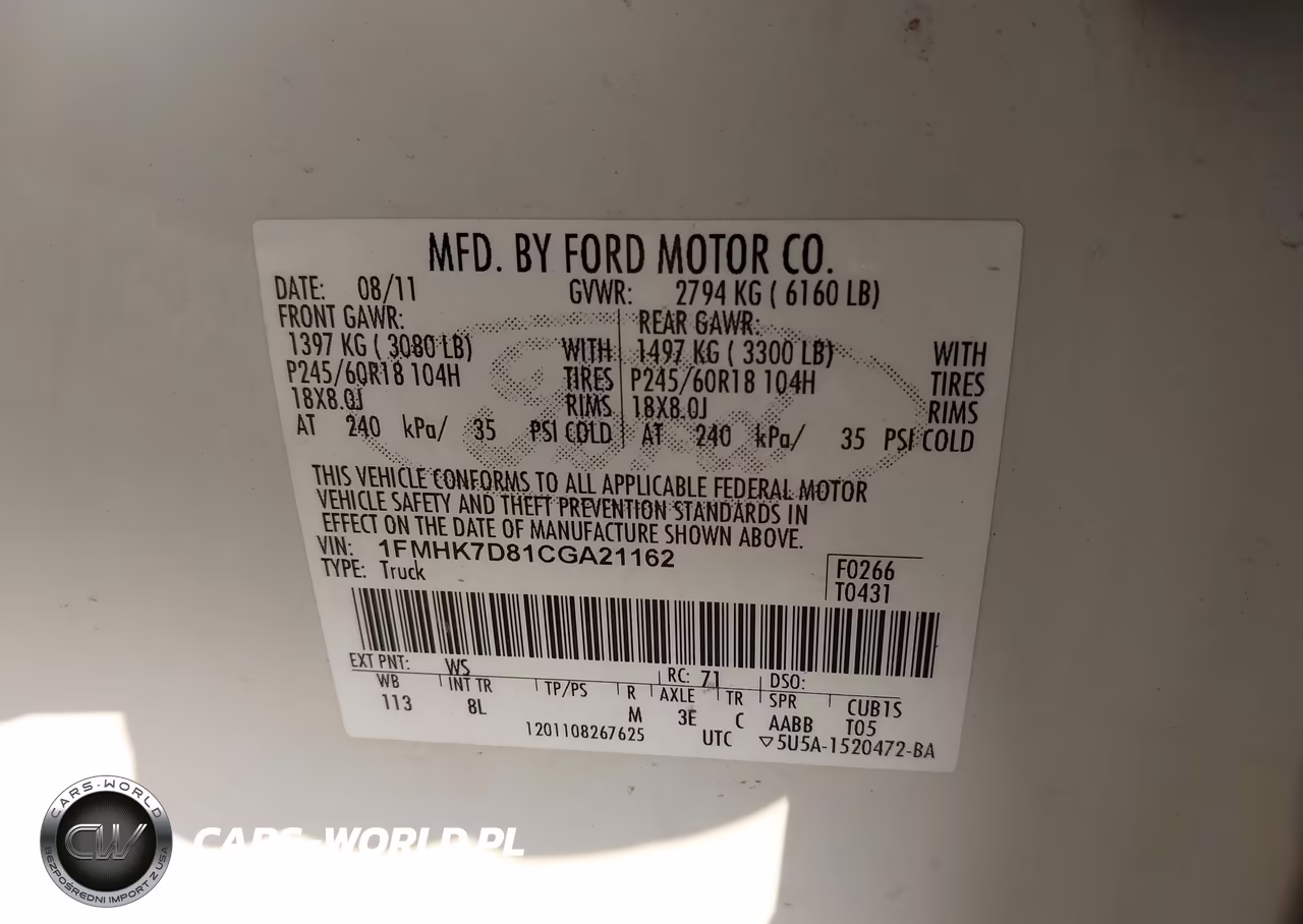 2012 Ford Explorer Xlt VIN:1FMHK7D81CGA21162 - 9