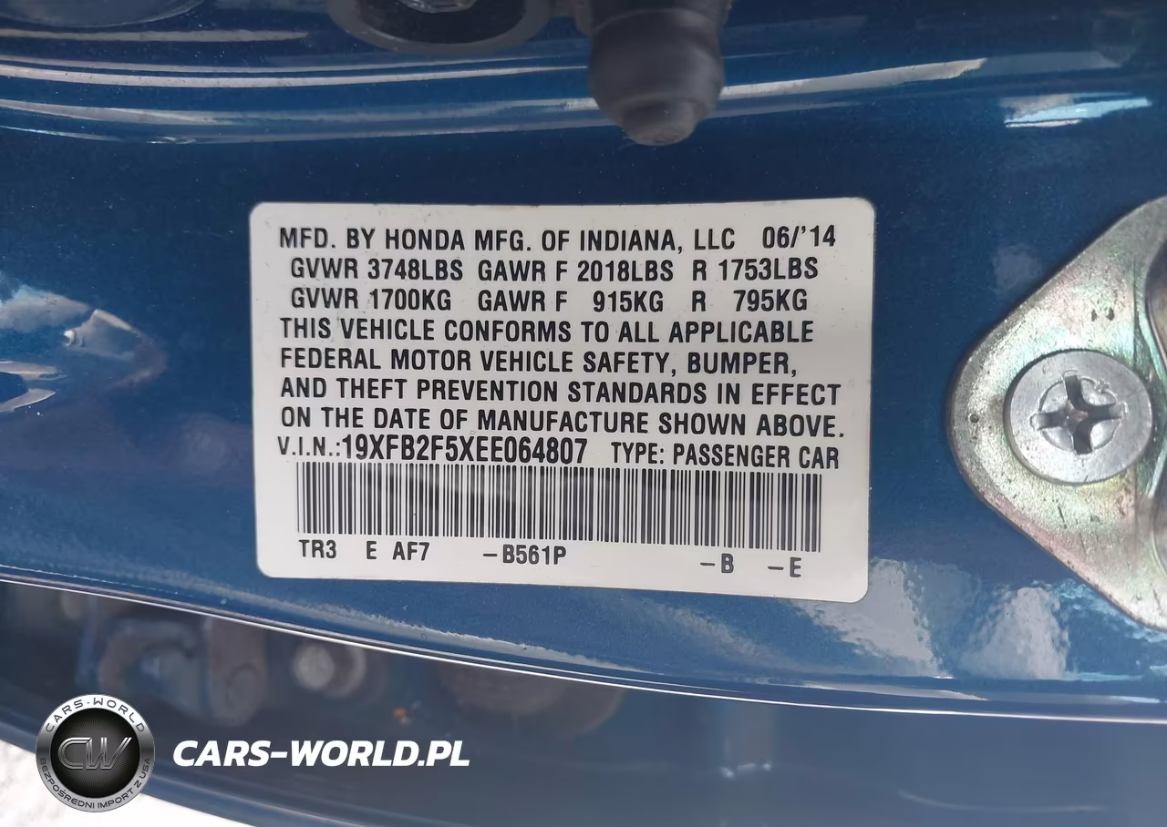 2014 Honda Civic Lx VIN:19XFB2F5XEE064807 - 9