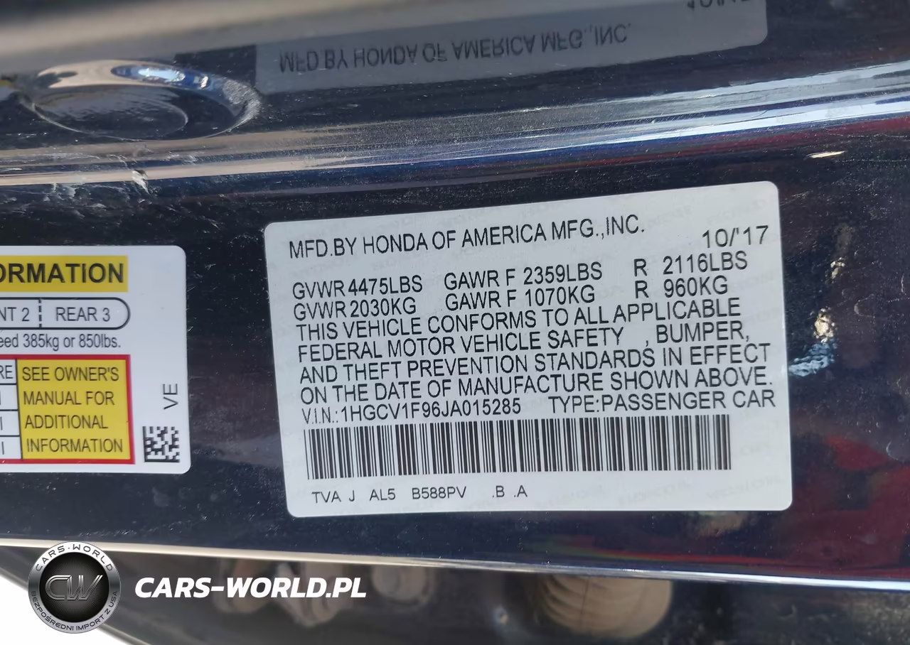 2018 Honda Accord Touring VIN:1HGCV1F96JA015285 - 9